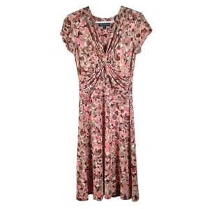 Connected Apparel A Line Coral Stretch Dress Women Sz 6 Floral Print Cowl Neck